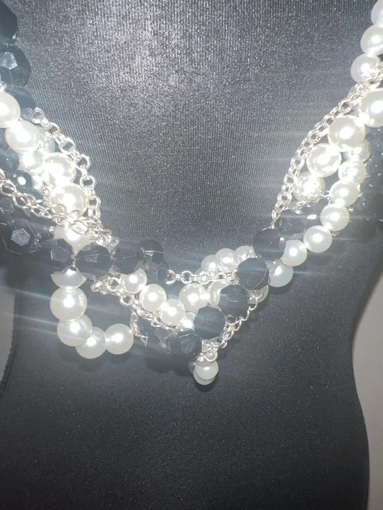 White House Black Market Black & White Multi-Strand Pearl and Bead Necklace - Picture 7 of 7